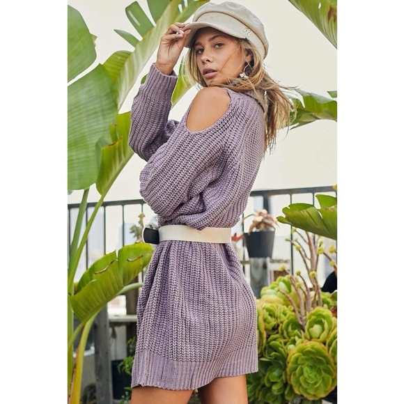 LILAC TURTLENECK COLD SHOULDER SWEATER DRESS - Picture 3 of 4